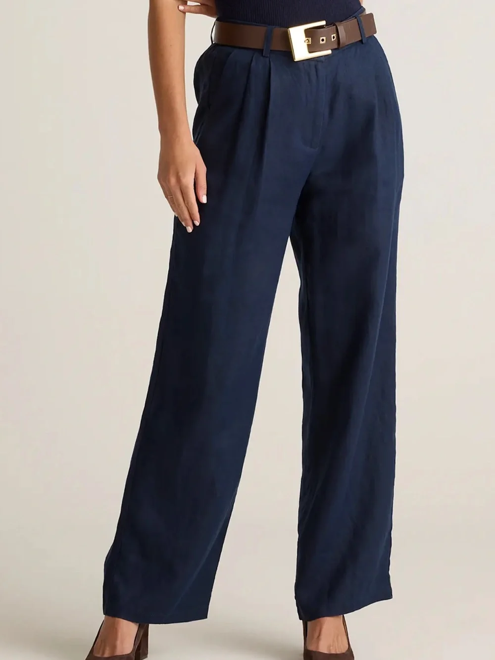 NWT Quince 100% European Linen Pleated Trouser Deep Navy Size 2 Wide Leg Pants